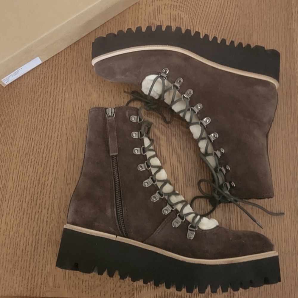 Anthropologie All Black Sherpa Lace-up Boots - Brown - Picture 8 of 11